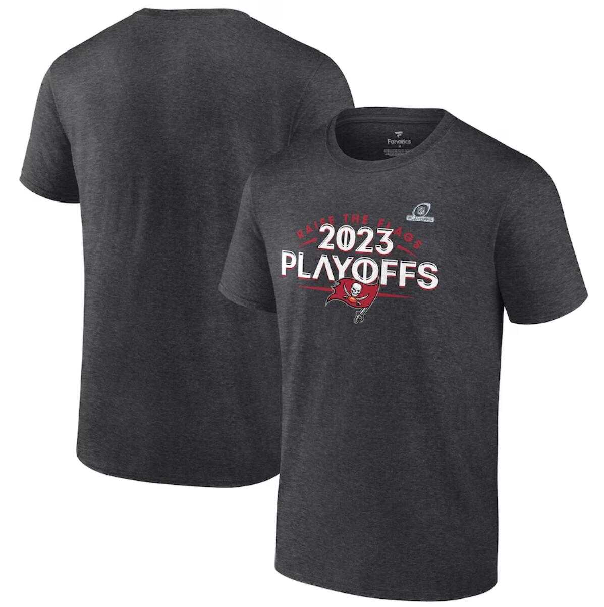 Men's Tampa Bay Buccaneers Heather Charcoal 2023 Playoffs T-Shirt,We sell and wholesale Men's Tampa Bay Buccaneers Heather Charcoal 2023 Playoffs T-Shirt on line form chian!